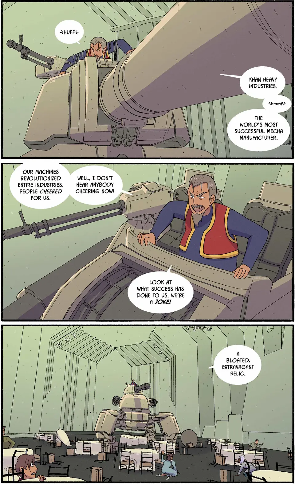 Siddig has clambered into the Death Strider's cockpit. He chastises Farad and loudly declares his own company a washed-up joke.