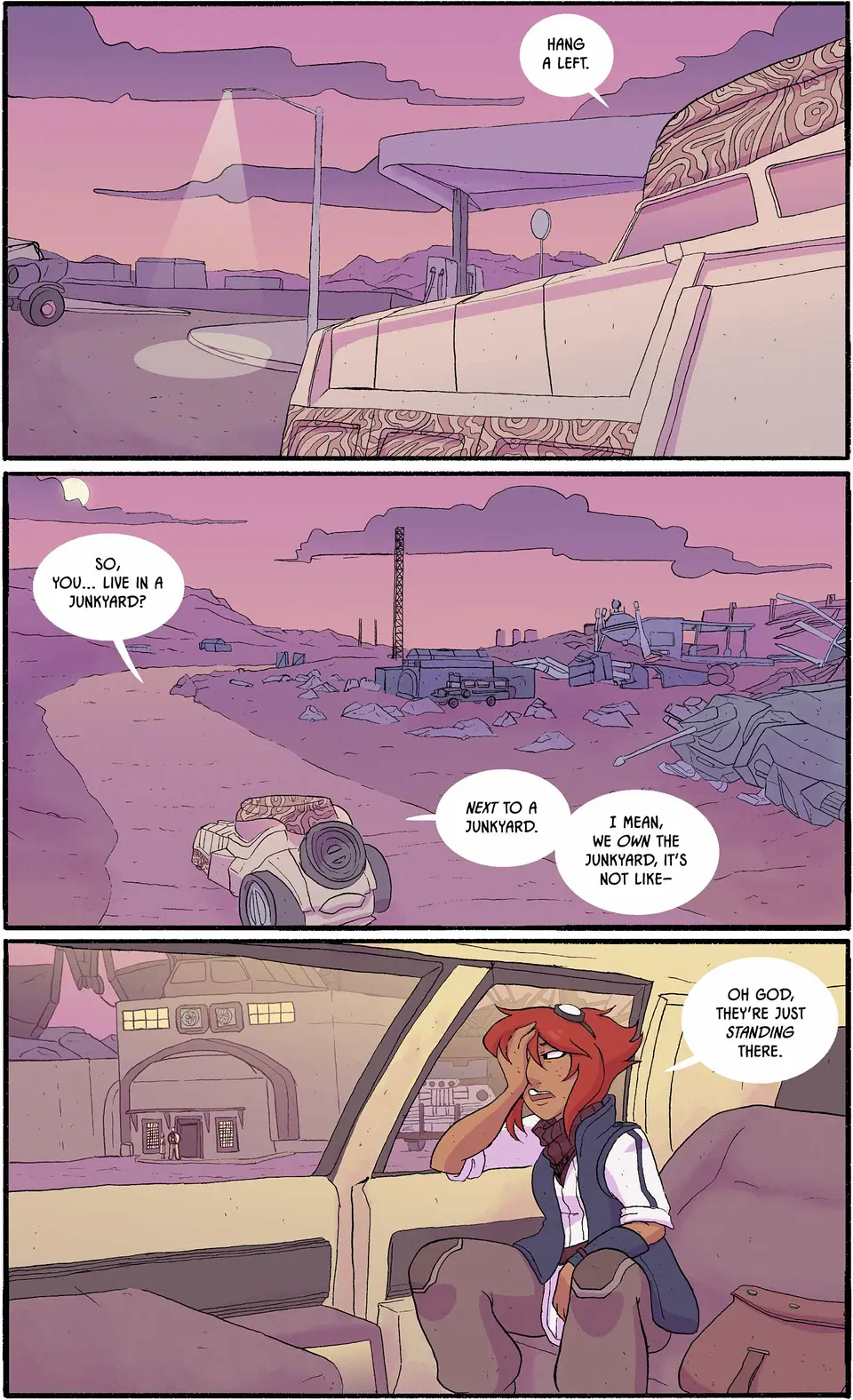 The limo approaches a junkyard on the outskirts of the city. Ali asks Aisha about it. She admits that her parents own the junkyard. They're waiting outside.