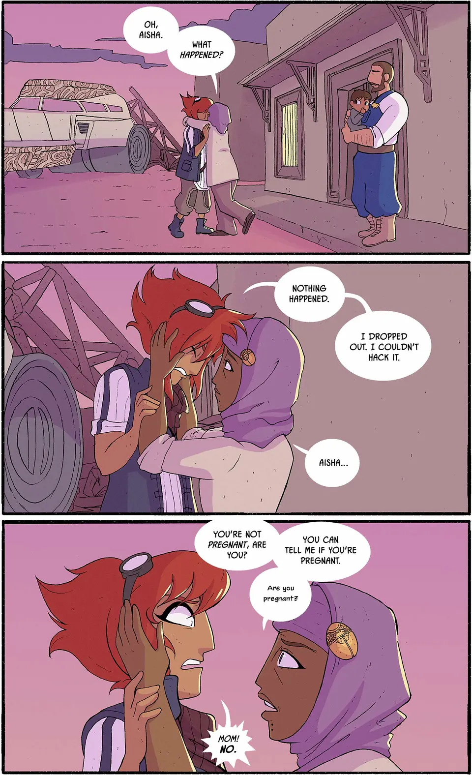 Aisha embraces her mom and tearfully admits that she dropped out of the Academy. Tajj immediately demands to know if she's pregnant.